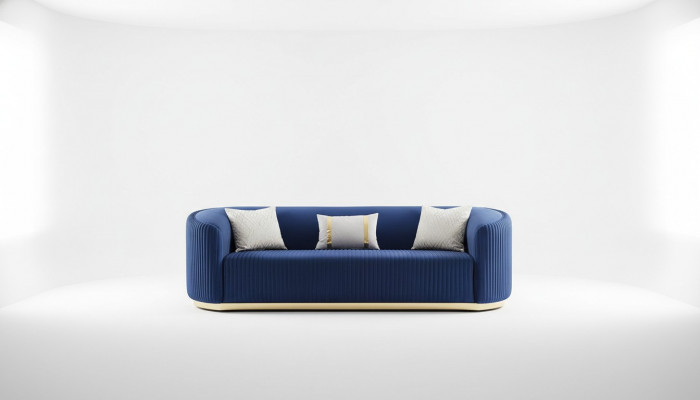 Stainless Steel Three-Seater Luxury Sofa Blue Living Room Furniture Upholstered Sofas Couches
