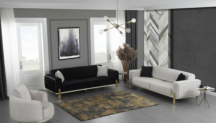 Luxury Sofa Set Three-Seater Modern Armchair Fabric Furniture Set 3pcs Black 3+3+1
