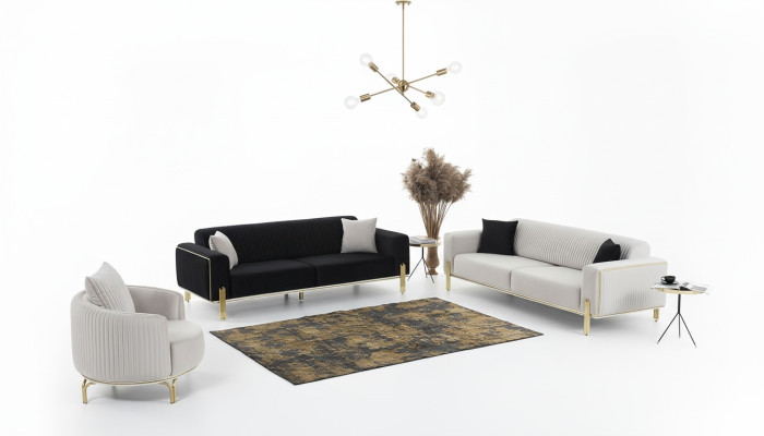 Luxury Sofa Set Three-Seater Modern Armchair Fabric Furniture Set 3pcs Black 3+3+1