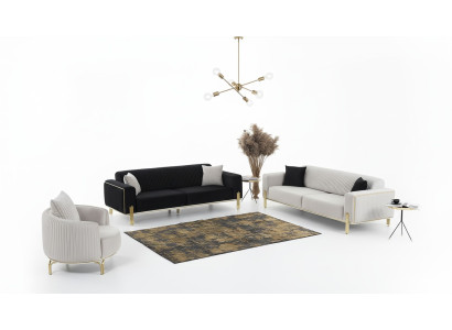 Luxury Sofa Set Three-Seater Modern Armchair Fabric Furniture Set 3pcs Black 3+3+1