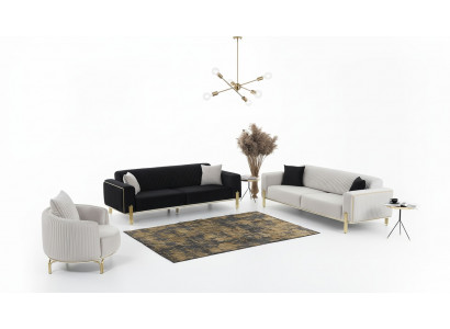 Luxury Sofa Set Three-Seater Modern Armchair Fabric Furniture Set 3pcs Black 3+3+1