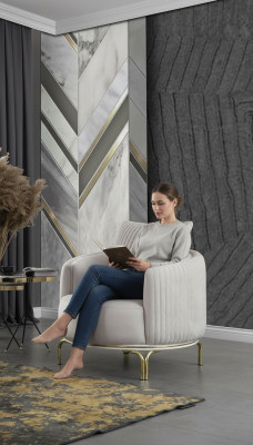 Luxury Armchair White Single-Seater Living Room Furniture Polyester Stainless Steel Furniture