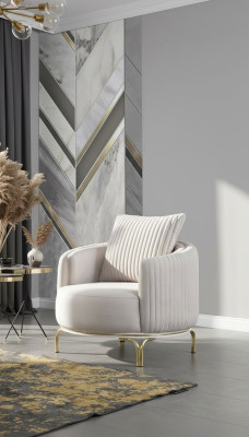Luxury Armchair White Single-Seater Living Room Furniture Polyester Stainless Steel Furniture