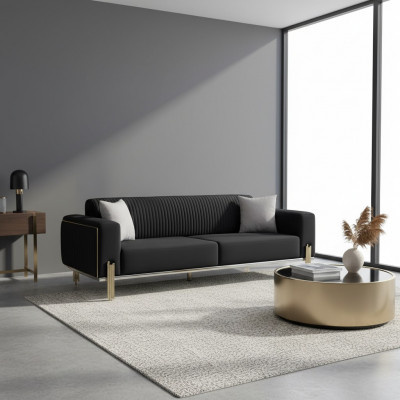 Modern black three-seater with stainless steel upholstery couch sofas design
