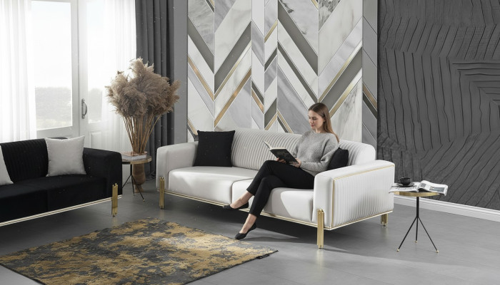 White three-seater sofa modern couch upholstered furniture living room furniture new
