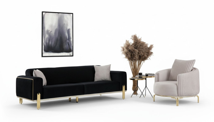 Modern sofa set three-seater armchair upholstery set with stainless steel 2-piece