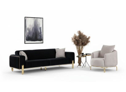 Modern sofa set three-seater armchair upholstery set with stainless steel 2-piece