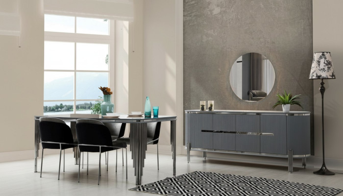 Gray dining room table luxury dining set dining table chairs sideboard 6-piece