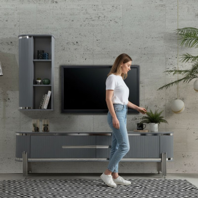 TV stand RTV lowboard shelves sideboard table modern gray luxury new