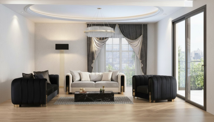 Modern Sofa Set 2x Three-Seater + Armchair Upholstered Furniture Stainless Steel Furniture 3-piece