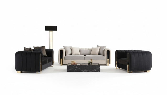 Modern Sofa Set 2x Three-Seater + Armchair Upholstered Furniture Stainless Steel Furniture 3-piece