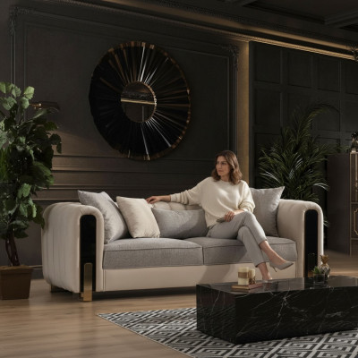 White Three-Seater Luxury Couch Modern Stainless Steel Design Living Room Furniture