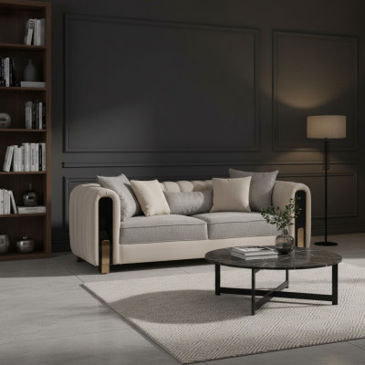White Three-Seater Luxury Couch Modern Stainless Steel Design Living Room Furniture