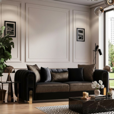 Sofa Three-Seater Three-Seater Modern Fabric Black Sofas Design Living Room