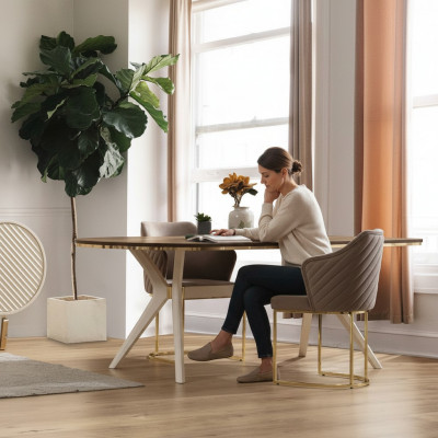 Dining group, dining room, luxury dining nook, dining table, table, chairs, brown set 5-piece