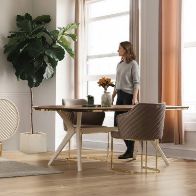 Dining set dining room luxury dining nook dining table table chairs brown set 7-piece
