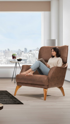 Luxury Armchair Wingback Chair Leather Brown Living Room Polyester Single Seater