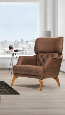 Luxury Armchair Wingback Chair Leather Brown Living Room Polyester Single Seater