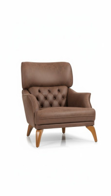 Luxury Armchair Wingback Chair Leather Brown Living Room Polyester Single Seater