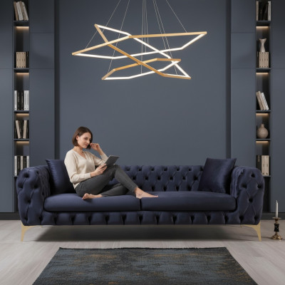 Chesterfield three-seater stainless steel legs luxury sofa blue designer furniture new