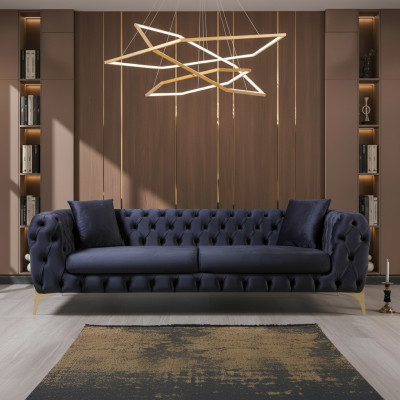 Chesterfield three-seater stainless steel legs luxury sofa blue designer furniture new
