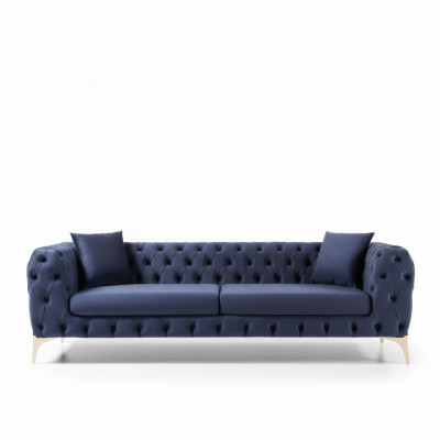 Chesterfield three-seater stainless steel legs luxury sofa blue designer furniture new
