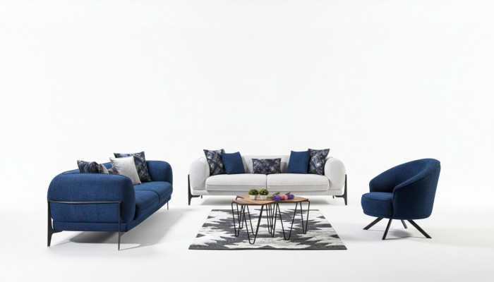 Modern sofa set luxury sofas three-seater armchair blue upholstered furniture 3-piece set