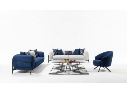 Modern sofa set luxury sofas three-seater armchair blue upholstered furniture 3-piece set