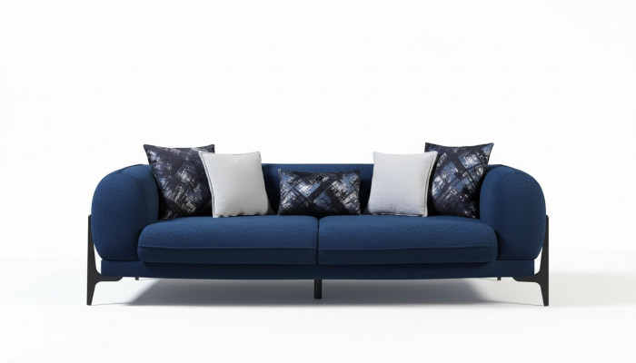 Blue three-seater luxury couch modern sofas living room furniture stainless steel