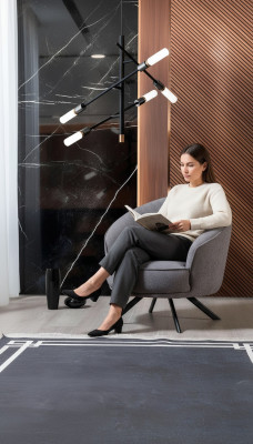 Modern gray armchair, stainless steel feet, fabric armchair, polyester single-seater
