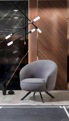 Modern gray armchair, stainless steel feet, fabric armchair, polyester single-seater