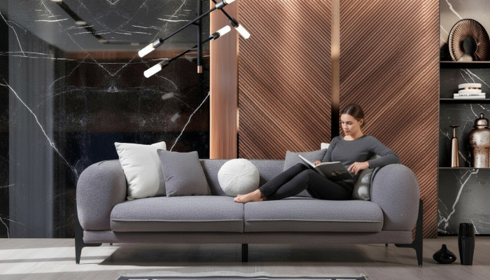 Living room furniture luxury three-seater sofa fabric furniture modern couches stainless steel