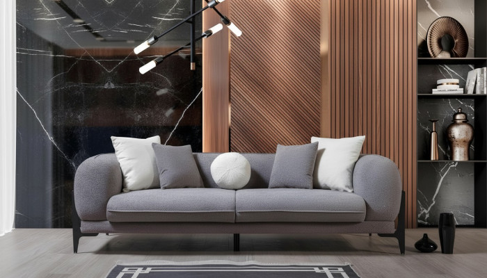 Living room furniture luxury three-seater sofa fabric furniture modern couches stainless steel