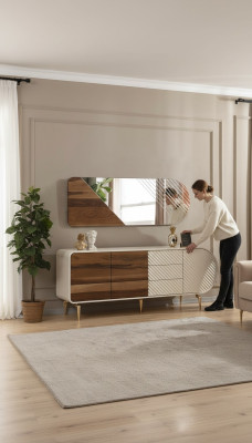 Modern sideboard, wooden cabinet, stainless steel furniture, white luxury furniture