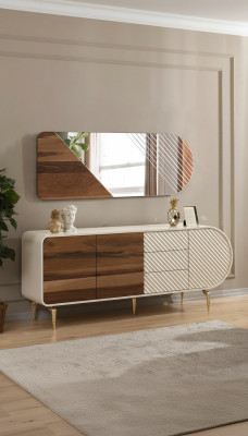 Modern sideboard, wooden cabinet, stainless steel furniture, white luxury furniture
