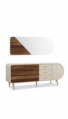 Modern sideboard, wooden cabinet, stainless steel furniture, white luxury furniture
