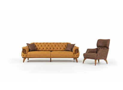 Modern Chesterfield Sofa Set Three-Seater Luxury Sofas Armchair Yellow 2-piece Set