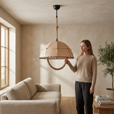 Ceiling lamp, chandelier, candelabra, chandelier lamp, beige modern rope.