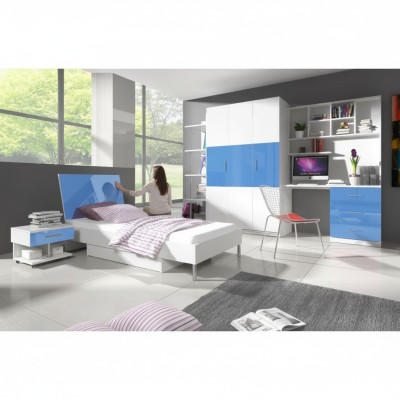 Blue children's bedroom set wardrobe table bed new 4 pieces.