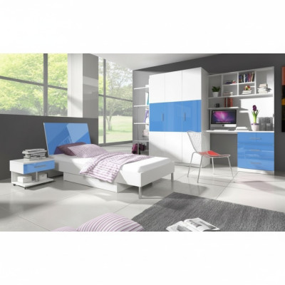 Blue children's bedroom set wardrobe table bed new 4 pieces.