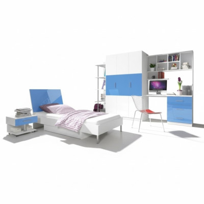 Blue children's bedroom set wardrobe table bed new 4 pieces.