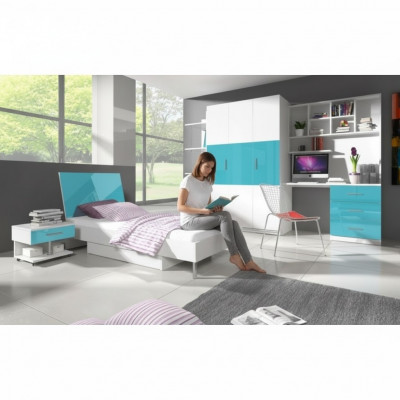 Designer children's room, teen room, bedroom table, bed, dresser, wardrobe, 5-piece set.
