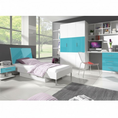 Designer children's room, teen room, bedroom table, bed, dresser, wardrobe, 5-piece set.