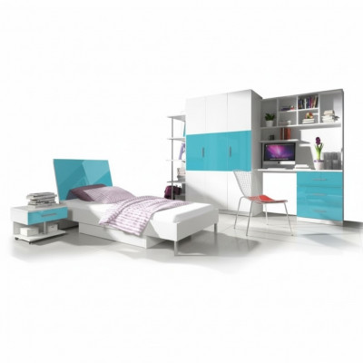 Designer children's room, teen room, bedroom table, bed, dresser, wardrobe, 5-piece set.