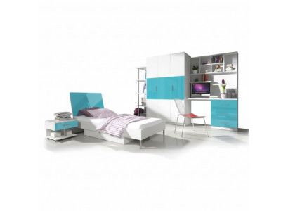Designer children's room, teen room, bedroom table, bed, dresser, wardrobe, 5-piece set.