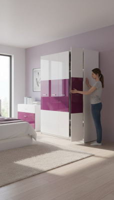 Purple closet cabinets wardrobe wood high-gloss wardrobes children's room