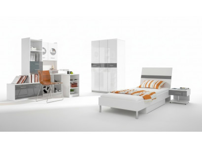 Gray Children's Room Complete Single Bed Wardrobe Dresser 5-Piece Youth Room