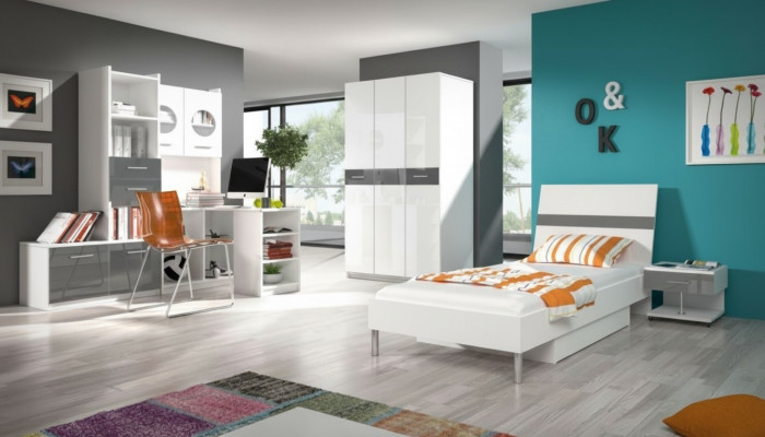 Bed + Nightstand Bedroom Youth Room Children's Room Set Furniture Black 2-piece.