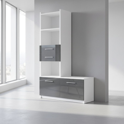 Regal Cabinet Bookshelf for Children's Room Teen Room Gray White High Gloss