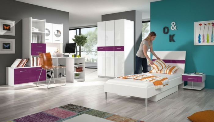 Purple bedroom youth room set modern wardrobe table 5-piece set.